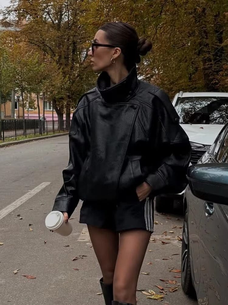 Velira Felicia | Oversized High-Neck Faux Leather Jacket Felicia | Per didelis aukštas kaklas dirbtinės odos švarkas