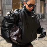 Velira Felicia | Oversized High-Neck Faux Leather Jacket Felicia | Per didelis aukštas kaklas dirbtinės odos švarkas