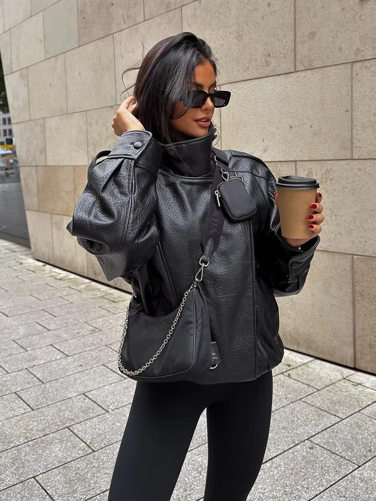 Velira Felicia | Oversized High-Neck Faux Leather Jacket Felicia | Per didelis aukštas kaklas dirbtinės odos švarkas