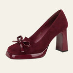 Velira Footwear Women Bordo / 5.0 Veronos bateliai su bloko kulnu ir kaspinu
