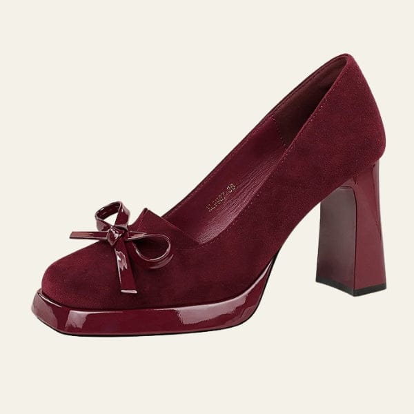 Velira Footwear Women Bordo / 5.0 Veronos bateliai su bloko kulnu ir kaspinu