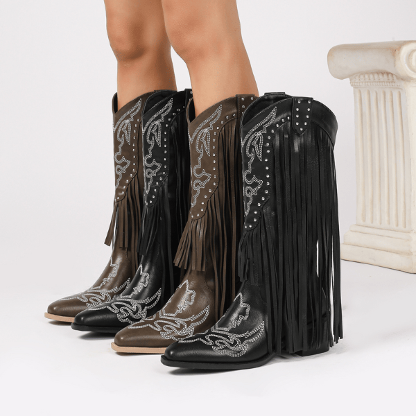 Velira Footwear Women Dakota Fringe Vakarų Kelių Batai