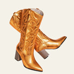 Velira Footwear Women Dakota Metalinės Vakarų Blokinio Kulno Batai