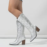 Velira Footwear Women Dakota Metalinės Vakarų Blokinio Kulno Batai