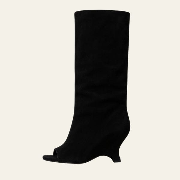 Velira Footwear Women Juoda / 5.0 Valensijos Suede Peep-Toe Batai