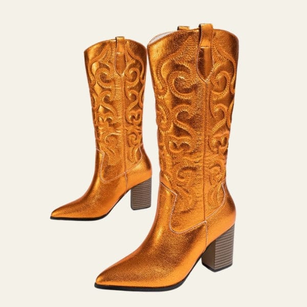 Velira Footwear Women Oranžinė / 5.0 Dakota Metalinės Vakarų Blokinio Kulno Batai