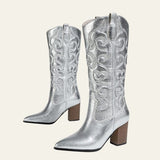 Velira Footwear Women Sidabrinė / 5.0 Dakota Metalinės Vakarų Blokinio Kulno Batai