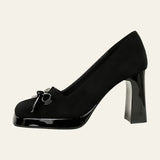 Velira Footwear Women Veronos bateliai su bloko kulnu ir kaspinu