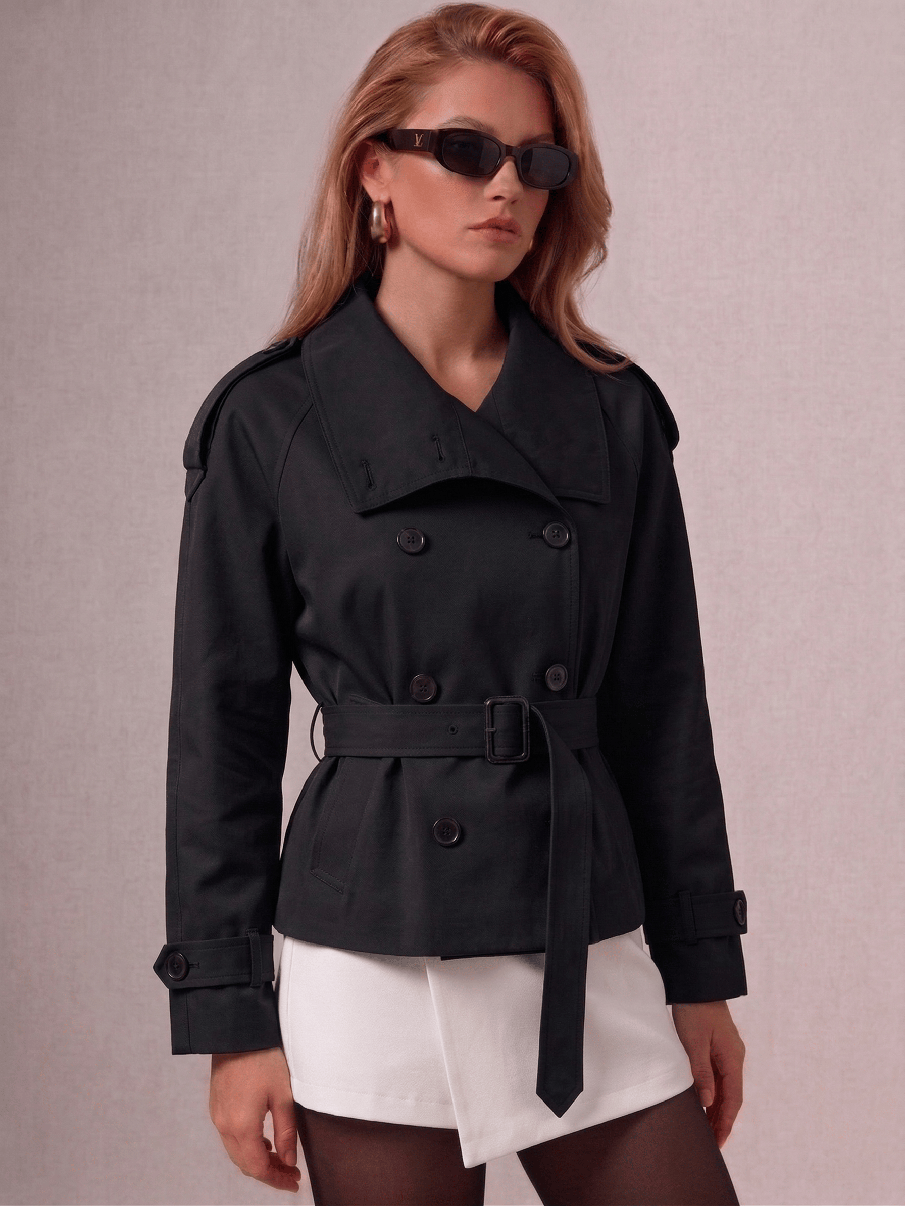 Velira High-Neck Belted Trench Coat | Isabelle Aukštos Kaklo Diržinis Paltas | Izabelė