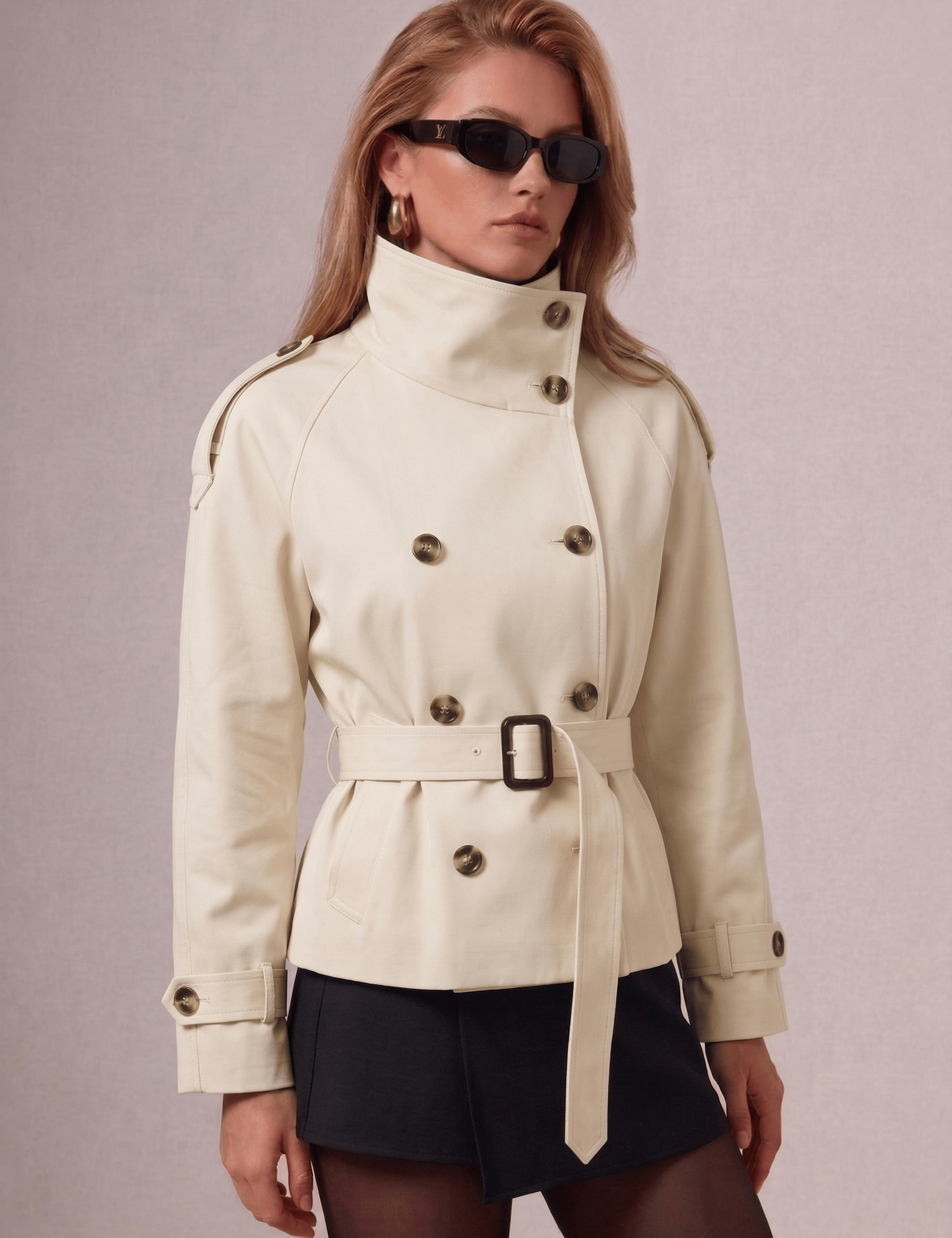 Velira High-Neck Belted Trench Coat | Isabelle Aukštos Kaklo Diržinis Paltas | Izabelė