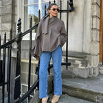 Velira Iris | Cowl Neck Cape Coat for Women Iris | Moteriškas Cape Paltas su Kaklo Apykakle