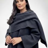 Velira Iris | Cowl Neck Cape Coat for Women Iris | Moteriškas Cape Paltas su Kaklo Apykakle
