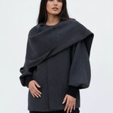 Velira Iris | Cowl Neck Cape Coat for Women Iris | Moteriškas Cape Paltas su Kaklo Apykakle