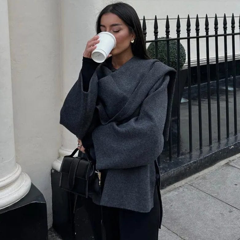 Velira Iris | Cowl Neck Cape Coat for Women Iris | Moteriškas Cape Paltas su Kaklo Apykakle