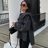 Velira Iris | Cowl Neck Cape Coat for Women Iris | Moteriškas Cape Paltas su Kaklo Apykakle