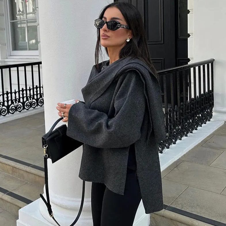 Velira Iris | Cowl Neck Cape Coat for Women Iris | Moteriškas Cape Paltas su Kaklo Apykakle