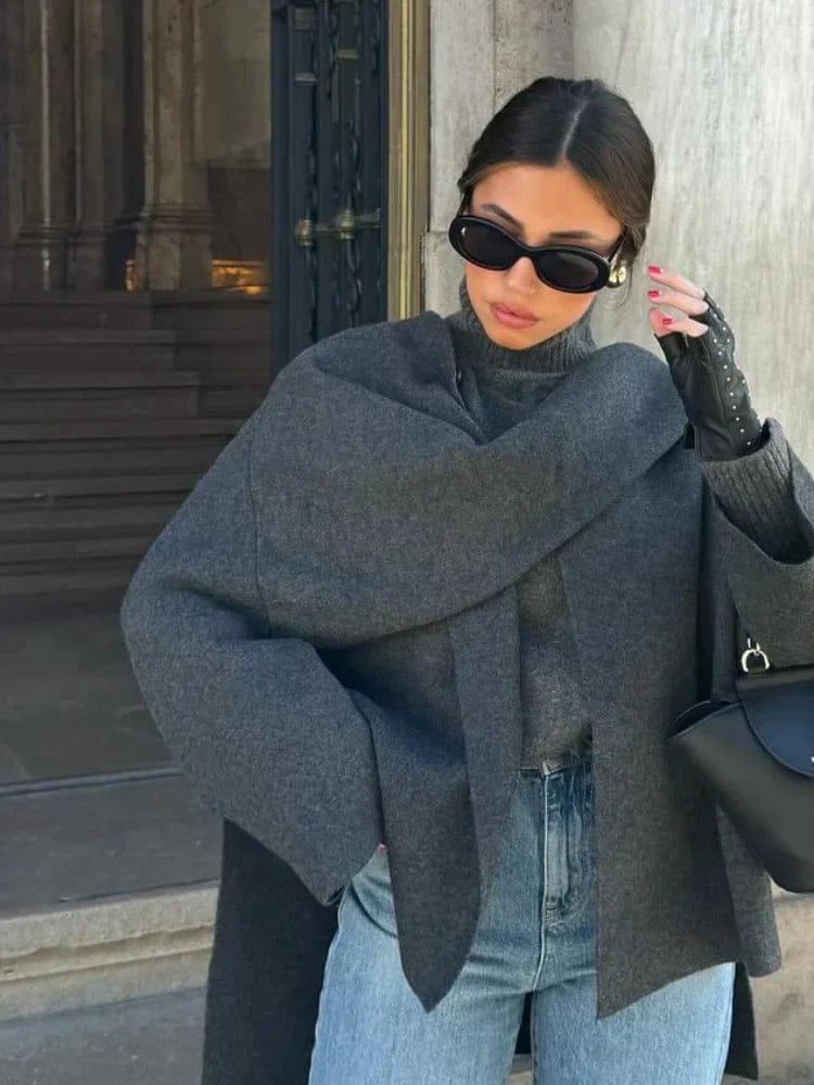 Velira Iris | Cowl Neck Cape Coat for Women Iris | Moteriškas Cape Paltas su Kaklo Apykakle