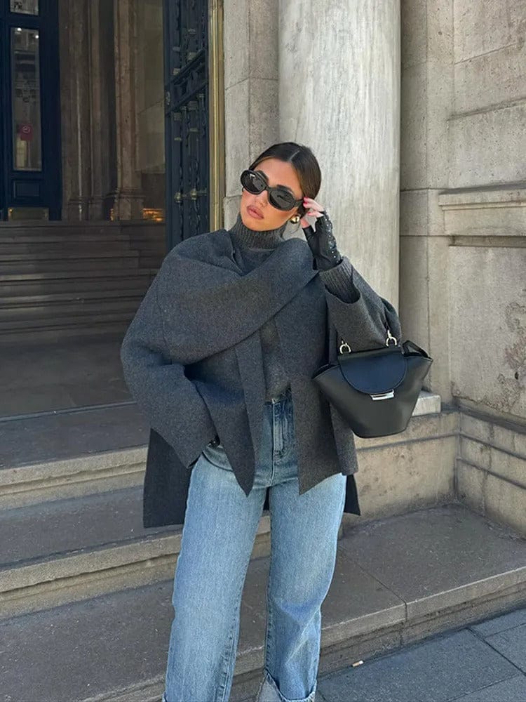 Velira Iris | Cowl Neck Cape Coat for Women Iris | Moteriškas Cape Paltas su Kaklo Apykakle