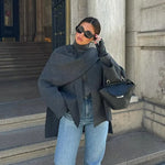 Velira Iris | Cowl Neck Cape Coat for Women Iris | Moteriškas Cape Paltas su Kaklo Apykakle