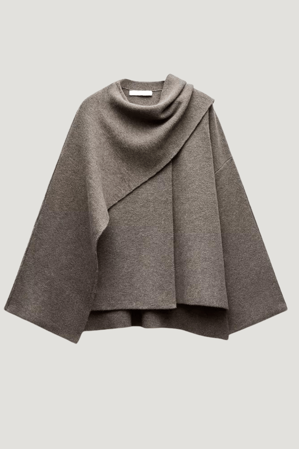 Velira Iris | Cowl Neck Cape Coat for Women Minkšta pilka / S Iris | Moteriškas Cape Paltas su Kaklo Apykakle