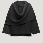Velira Iris | Cowl Neck Cape Coat for Women Tamsiai pilka / S Iris | Moteriškas Cape Paltas su Kaklo Apykakle