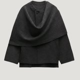 Velira Iris | Cowl Neck Cape Coat for Women Tamsiai pilka / S Iris | Moteriškas Cape Paltas su Kaklo Apykakle
