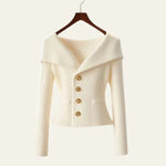 Velira Knitwear & Tops Balta / S Kensington Ribbų Mygtukų Megztinis