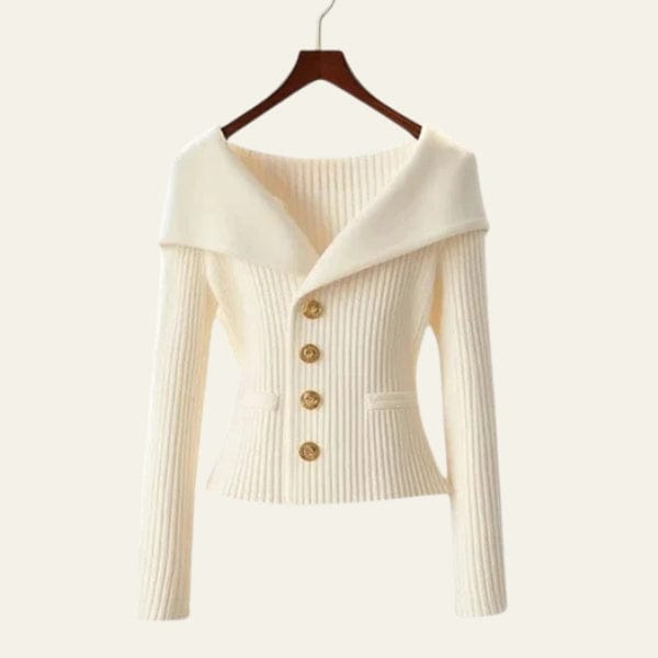Velira Knitwear & Tops Balta / S Kensington Ribbų Mygtukų Megztinis