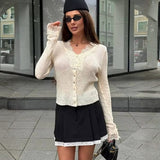 Velira Knitwear & Tops Balta / Vienas dydis Paryžiaus nėriniuotas, raštuotas kardiganas
