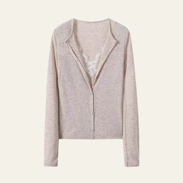 Velira Knitwear & Tops Bežinė / S Paryžiaus nėriniuotas mygtukų kardiganas
