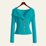 Velira Knitwear & Tops Dangaus mėlyna / S Kensington Ribbų Mygtukų Megztinis