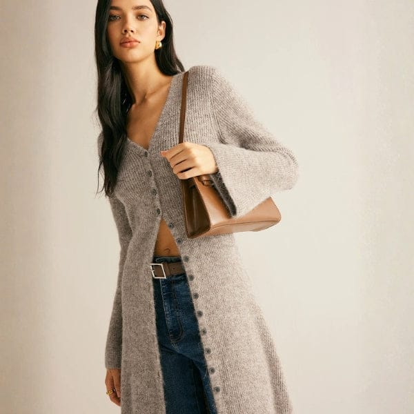 Velira Knitwear & Tops Florencijos mygtukų priekio ilgas megztinis kardiganas