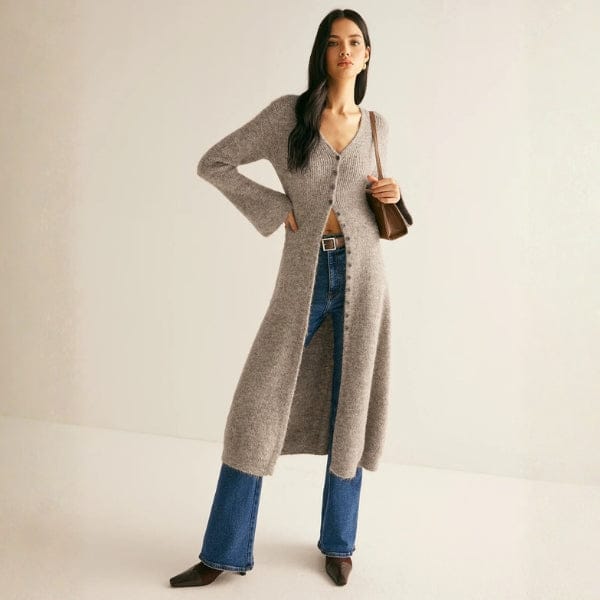 Velira Knitwear & Tops Florencijos mygtukų priekio ilgas megztinis kardiganas