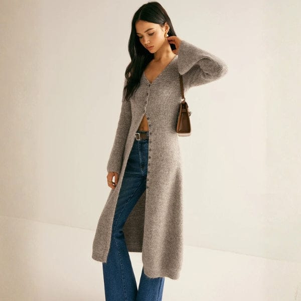 Velira Knitwear & Tops Florencijos mygtukų priekio ilgas megztinis kardiganas