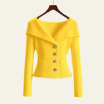Velira Knitwear & Tops Geltona / S Kensington Ribbų Mygtukų Megztinis