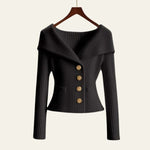 Velira Knitwear & Tops Juoda / S Kensington Ribbų Mygtukų Megztinis