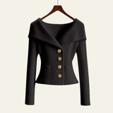 Velira Knitwear & Tops Juoda / S Kensington Ribbų Mygtukų Megztinis