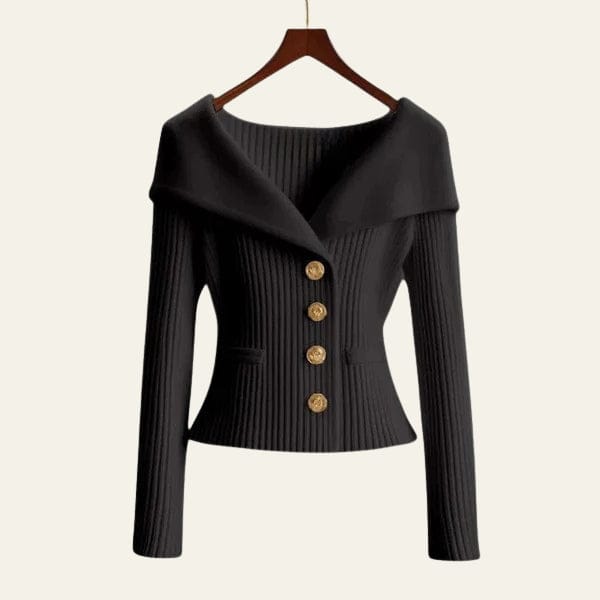 Velira Knitwear & Tops Juoda / S Kensington Ribbų Mygtukų Megztinis