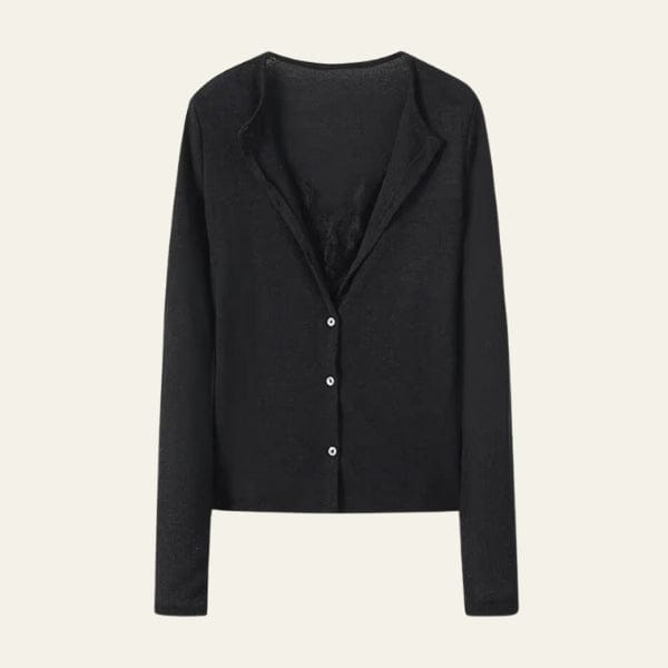 Velira Knitwear & Tops Juoda / S Paryžiaus nėriniuotas mygtukų kardiganas