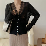 Velira Knitwear & Tops Juoda / Vienas dydis Paryžiaus nėriniuotas, raštuotas kardiganas