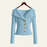 Velira Knitwear & Tops Mėlyna / S Kensington Ribbų Mygtukų Megztinis