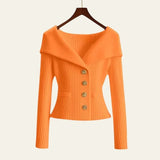 Velira Knitwear & Tops Oranžinė / S Kensington Ribbų Mygtukų Megztinis