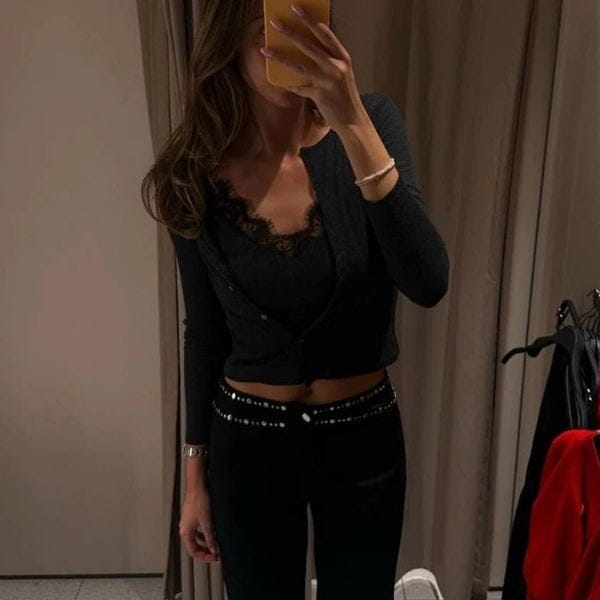 Velira Knitwear & Tops Paryžiaus nėriniuotas mygtukų kardiganas