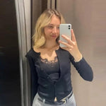 Velira Knitwear & Tops Paryžiaus nėriniuotas mygtukų kardiganas