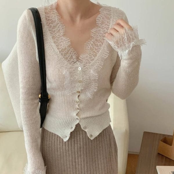 Velira Knitwear & Tops Paryžiaus nėriniuotas, raštuotas kardiganas