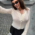 Velira Knitwear & Tops Paryžiaus nėriniuotas, raštuotas kardiganas