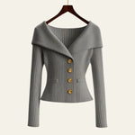 Velira Knitwear & Tops Pilka / S Kensington Ribbų Mygtukų Megztinis