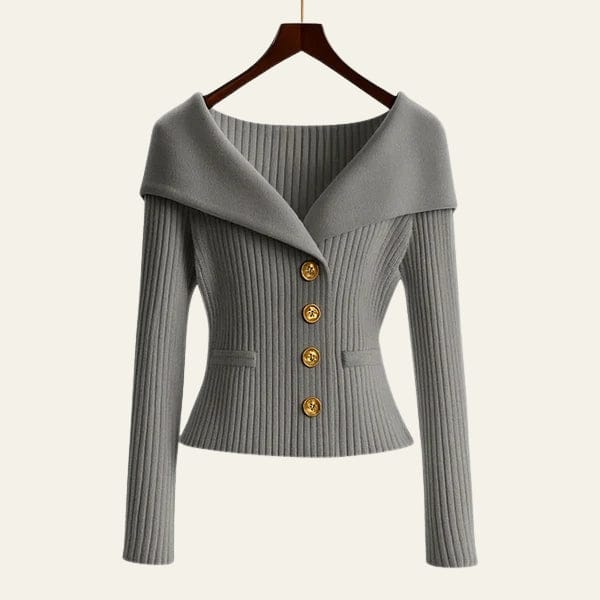 Velira Knitwear & Tops Pilka / S Kensington Ribbų Mygtukų Megztinis
