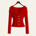 Velira Knitwear & Tops Raudona / S Kensington Ribbų Mygtukų Megztinis