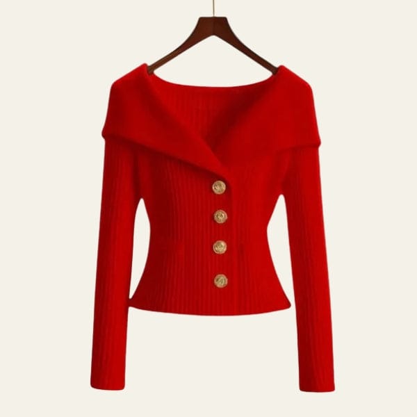 Velira Knitwear & Tops Raudona / S Kensington Ribbų Mygtukų Megztinis